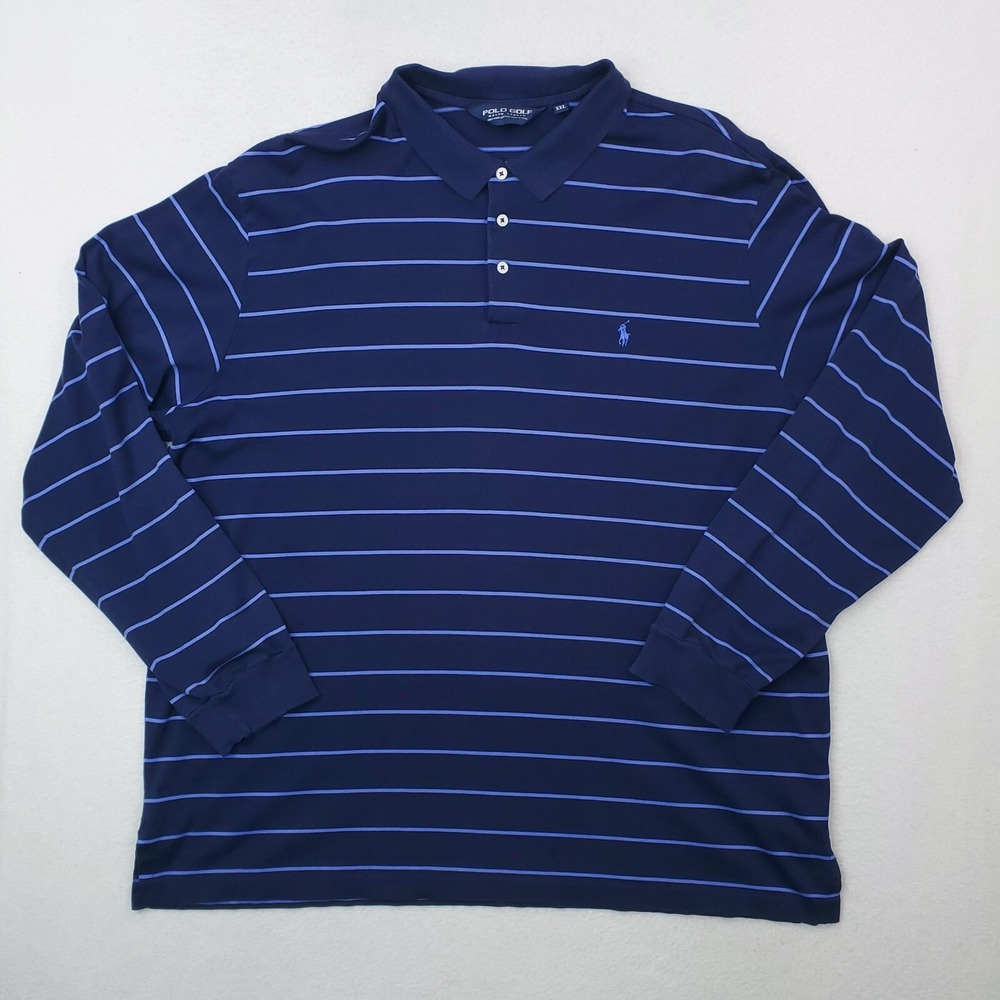 Polo Golf Ralph Lauren Shirt Mens XXL Blue Striped Performance Long Sleeve Pima